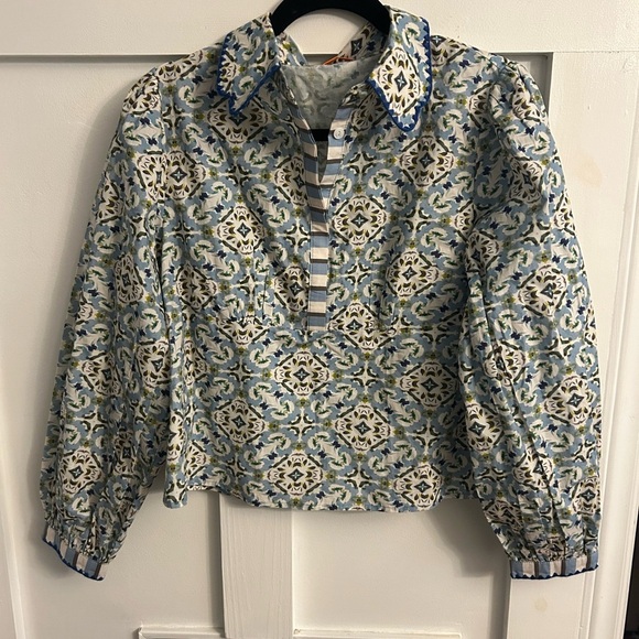 Brooks Ave Scalloped Long Sleeve Blouse - English Tile - Picture 5 of 11
